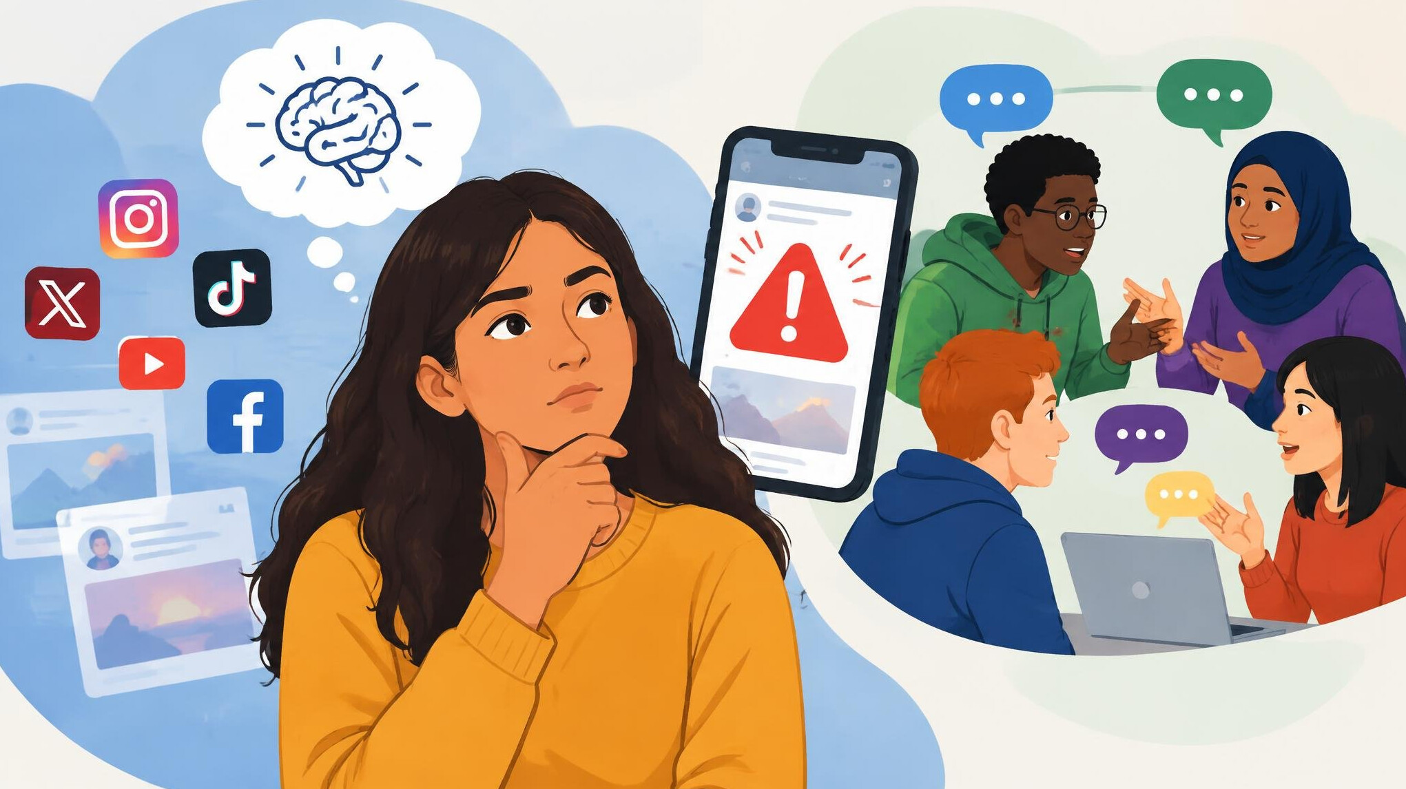 person thinking about social media