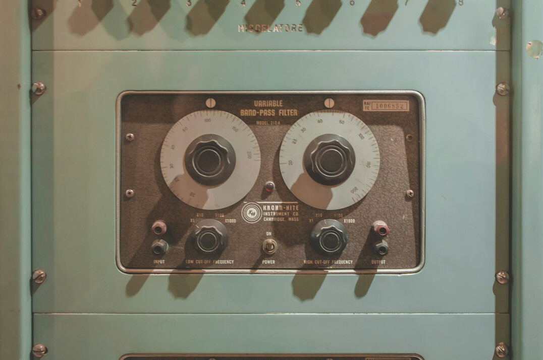 Close-up of a vintage radio microphone in a recording studio